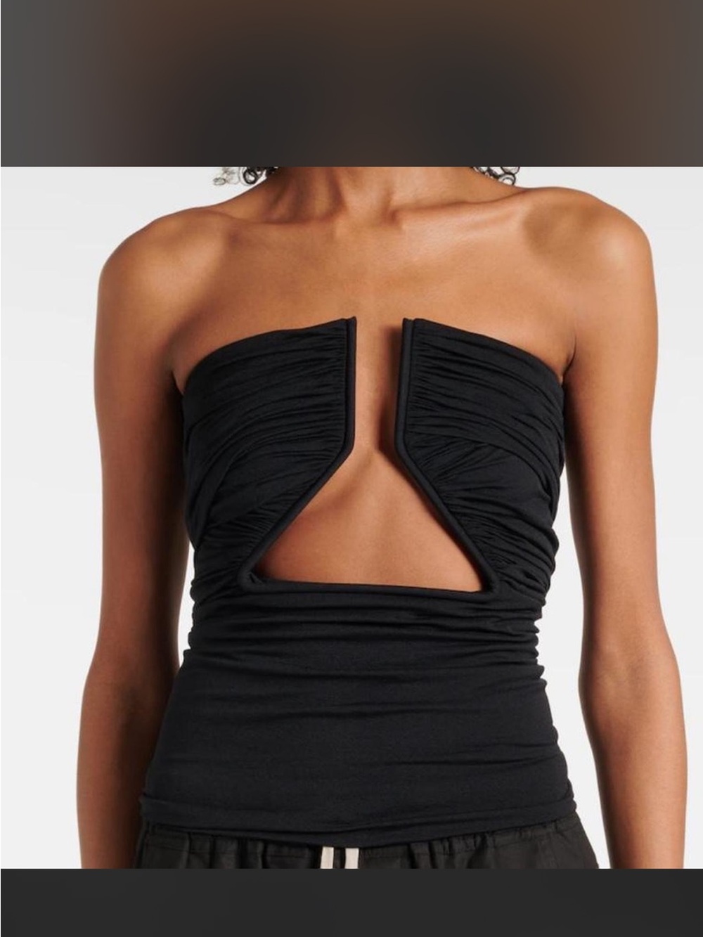 Rick Owens Black Strapless Cutout Ruched Top